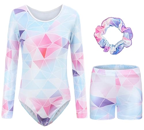 FEOYA Gymnastikanzug für Mädchen Langarm Gymnastik Trikot Mit Shorts Und Haarband Ein Stück Tanz Ballett Bodysuit Athletische Ballett Tanz Turnanzug E 7-8 Jahre von FEOYA