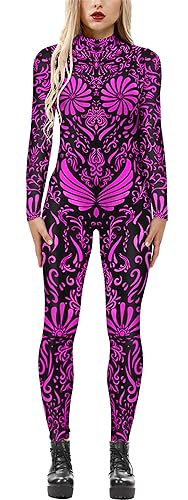 FEOYA Halloween Kostüm Damen Skelett Cosplay Catsuit Overall Knochen Anzug Karneval - L von FEOYA