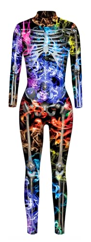 FEOYA Halloween Kostüm Damen Skelett Jumpsuit Cosplay Catsuit Overall Bodysuit Knochen Anzug Karneval S von FEOYA