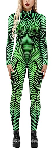 FEOYA Halloween Kostüm Damen Skelett Overall 3D Print Langarm Skinny Skeleton Catsuit Cosplay - S von FEOYA