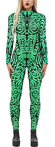 FEOYA Halloween Kostüm Damen Skelett Overall 3D Print Langarm Skinny Skeleton Catsuit Cosplay - S von FEOYA