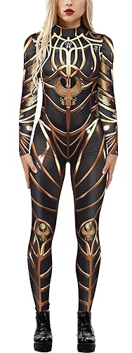 FEOYA Halloween Kostüm Damen Skelett Overall 3D Print Langarm Skinny Skeleton Catsuit Cosplay - S von FEOYA