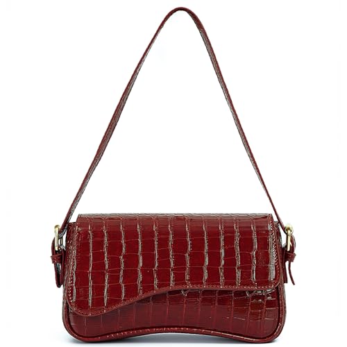 FEOYA Handtasche Damen Klein Elegant PU Leder Umhängetasche Y2k Schultertasche Hobo Bag Mini Clutch Teenager Mädchen Dating Party Einkaufe Rot von FEOYA