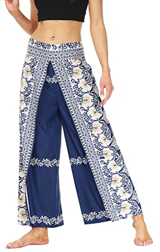 FEOYA Haremshose Damen Hose Pumphose Bedruckte Yogahose Bohemien Sommerhose Aladinhose Ballonhose Pluderhose Weite Beine Freizeithose Schlaghose Leicht Freizeithose-S-XL von FEOYA