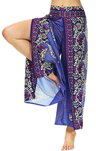 FEOYA Haremshose Damen Hose Pumphose Bedruckte Yogahose Bohemien Sommerhose Aladinhose Ballonhose Pluderhose Weite Beine Freizeithose Schlaghose Leicht Freizeithose-S-XL von FEOYA