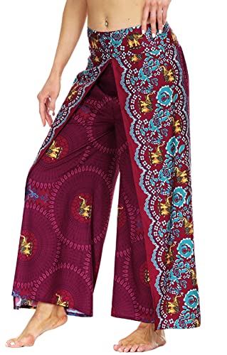 FEOYA Haremshose Damen Hose Pumphose Bedruckte Yogahose Bohemien Sommerhose Aladinhose Ballonhose Pluderhose Weite Beine Freizeithose Schlaghose Leicht Freizeithose-S-XL von FEOYA