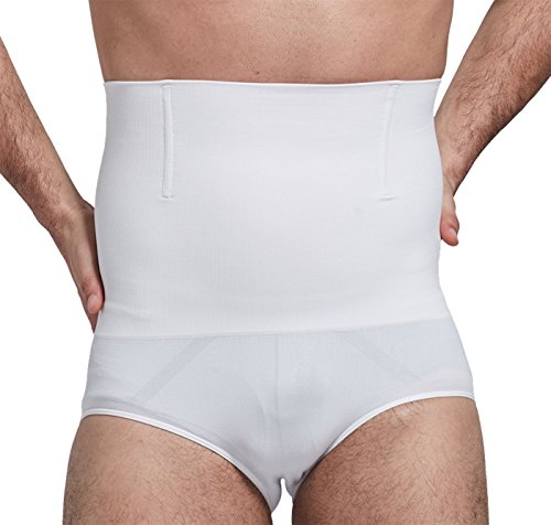 FEOYA Herren Abnehmen Shorts Neopren Schwitzhose Hohe Taille Figurformend Unterwäsche Nahtlos Funktions Unterhose Weiß L2 von FEOYA