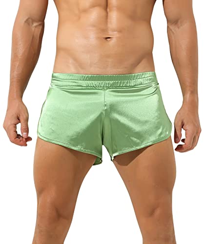 FEOYA Herren Athletic Supporters Seiden-Jockstrap-Boxershorts Sexy Jockstraps für Männer Unterwäsche Trunks Satin Seiden Boxershorts Leichte und Atmungsaktive Große Seitenschlitz Aktiv-Shorts Grün XL von FEOYA