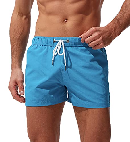 FEOYA Herren Beachshorts Reißverschlusstasche Strand Shorts Atmungsaktiv Badehose Badeshorts Schwimmhose Schwimmshorts Schnelltrocknend mit Verstellbarem Tunnelzug Wasserabweisend-Blau-L von FEOYA