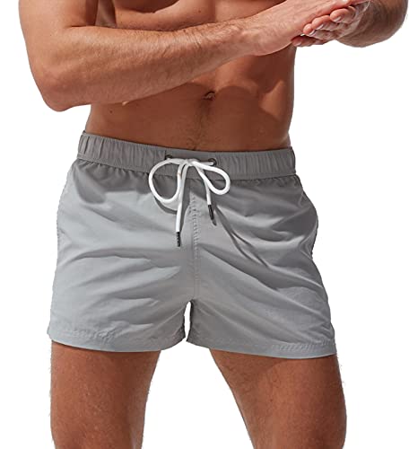 FEOYA Herren Beachshorts Reißverschlusstasche Strand Shorts Atmungsaktiv Badehose Badeshorts Schwimmhose Schwimmshorts Schnelltrocknend mit Verstellbarem Tunnelzug Wasserabweisend-Grau-XL von FEOYA