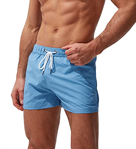 FEOYA Herren Beachshorts Reißverschlusstasche Strand Shorts Atmungsaktiv Badehose Badeshorts Schwimmhose Schwimmshorts Schnelltrocknend mit Verstellbarem Tunnelzug Wasserabweisend-Hellblau-XS von FEOYA