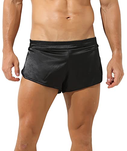 FEOYA Herren Boxershorts Seide Jockstrap Boxershorts Leichte Aktive Shorts Sexy High Split Boxershorts Für Herren Trunks Satin Seide Boxershorts Mit Netztasche + Elastische Träger Schwarz XL von FEOYA