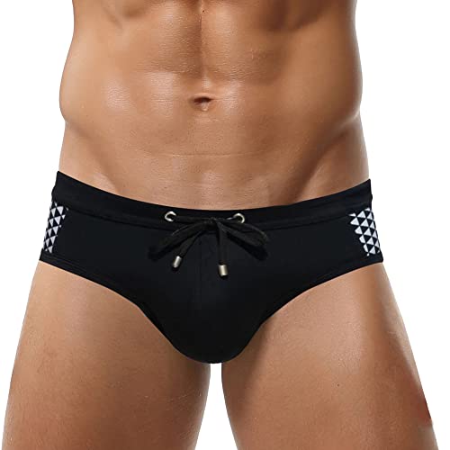 FEOYA Herren Classic Badeslip Sommer Badehose Kurz mit Abnehmbares Pad Badepants für Wassersport Schwarz01 L von FEOYA