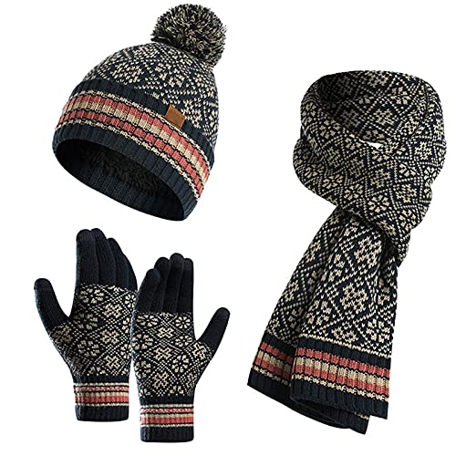 FEOYA Herren Handschuhe Winter Mütze Und Schal Herren Set Strickmütze Herren Mütze Mit Bommel Winter Warme von FEOYA