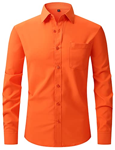 FEOYA Herren Hemd Langarm Button Down Herrenhemden Regular Fit Businesshemd Freizeithemden mit Brusttasche Orange XL von FEOYA