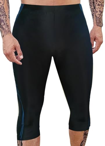 FEOYA Herren Jammers Lange Badehose Strand Surfen Fitness Training Schwimmhose Kompression Jammer für Männer und Jungen Eng Anliegend Badeanzug Schwimmen Jammer Blau 1 L von FEOYA
