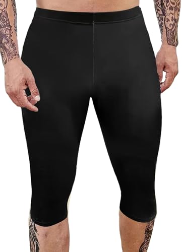 FEOYA Herren Jammers Lange Badehose Strand Surfen Fitness Training Schwimmhose Kompression Jammer für Männer und Jungen Eng Anliegend Badeanzug Schwimmen Jammer Schwarz L von FEOYA