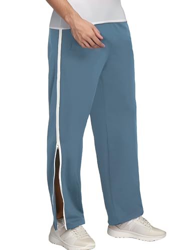FEOYA Herren Jogginghose Trainingshose mit Durchgehendem Reissverschluss Sporthose Freizeithose Sportswear Sweatpants mit Tasche Blau XL von FEOYA