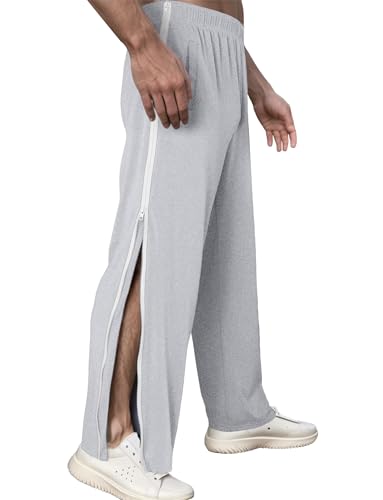 FEOYA Herren Jogginghose Trainingshose mit Durchgehendem Reissverschluss Sporthose Freizeithose Sportswear Sweatpants mit Tasche Grau 2 XL von FEOYA