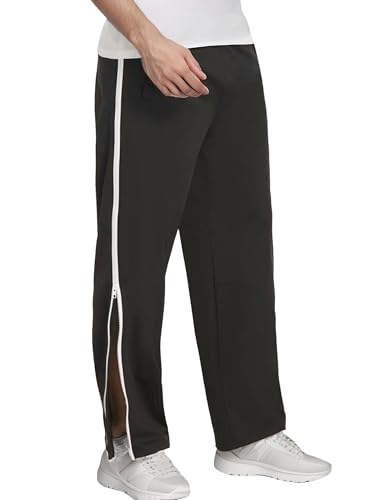 FEOYA Herren Jogginghose Trainingshose mit Durchgehendem Reissverschluss Sporthose Freizeithose Sportswear Sweatpants mit Tasche Schwarz 3XL von FEOYA