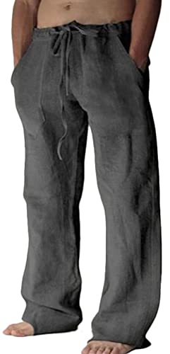 FEOYA Herren Leinenhose Leichte Sommerhose Lässige Yoga-Strandhose mit lockerer Passform und Kordelzug Baggy-Hose mit elastischem Bund Deep Grey XL FEOYA Herren Leinenhose Leichte Sommerhose Lässige Yoga-Strandhose mit lockerer Passform und Kordelzug Baggy-Hose mit elastischem Bund Deep Grey XL von FEOYA