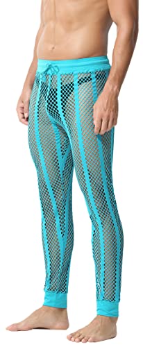 FEOYA Herren Netz Hose Netz-Leggings Sexy Transparent Mesh Pantyhose Sport Unterwäsche Hose Herren Mesh durchsichtige Lange Hose mit Kordelzug Männer Schlafanzug Unterwäsche Grün XL von FEOYA