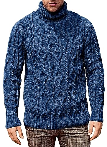 FEOYA Herren Rollkragenpullover Langarm Zopfmuster Strick Lässig Grobstrick Pulli Sweater Twisted Herbst Winter Strickpullover Tiefes Blau XL FEOYA Herren Rollkragenpullover Langarm Zopfmuster Strick Lässig Grobstrick Pulli Sweater Twisted Herbst Winter Strickpullover Tiefes Blau XL von FEOYA