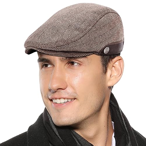 FEOYA Herren Schiebermütze Barret Flat Cap Verstellbare Newsboy Cap Herbst Winter Baskenmütze mit Schweißband, 56-60cm B4 von FEOYA