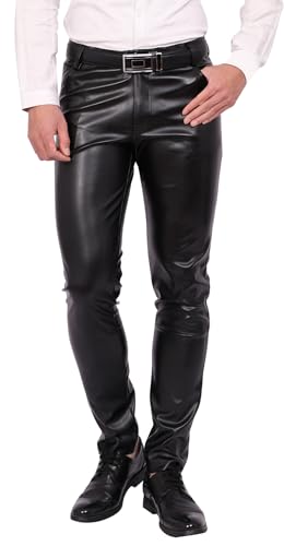 FEOYA Herren Kunstleder Hosen Slim Fit Stretch Hose aus PU Leder mit Taschen Faux Lederhose Lederjeans Lang Bikerhose Schwarz 38 Bleistifthose Enge Hose Elastisch Motorrad Cosplay Sommer Frühling von FEOYA