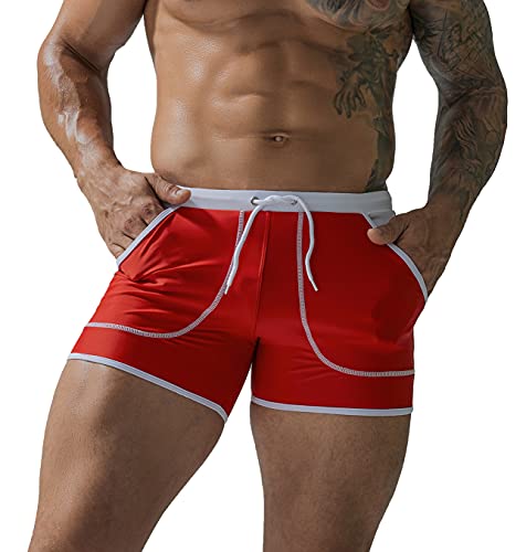 FEOYA Herren Sommer Badehose Männer Schwimmhose Herren Schnelltrockend Badeshorts für Wassersport Rot XL von FEOYA