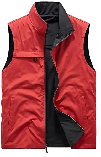 FEOYA Herren Sommer Outdoor Weste Freizeit Schnelltrocknende Anglerweste mit Vielen Taschen Fotografie Freizeitweste Trekking Wander Weste Camping Ärmellos Jacke Multifunktionsweste Rot 3XL von FEOYA