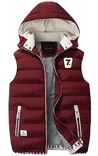 FEOYA Herren Steppweste Weste mit Reißverschluss Kapuzenweste Winterweste Daunenweste Outdoorweste Pufferweste Sportweste Übergangsweste Freizeitjacke für Männer-Rot-XXL von FEOYA