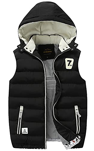 FEOYA Herren Steppweste Weste mit Reißverschluss Kapuzenweste Winterweste Daunenweste Outdoorweste Pufferweste Sportweste Übergangsweste Freizeitjacke für Männer-Schwarz-5XL von FEOYA