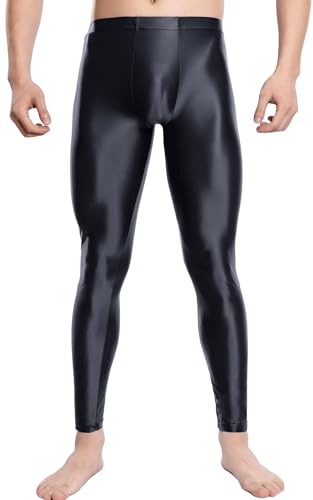 FEOYA Herren Strumpfhosen Leggings Metallic Glänzende Lang Öl Glänzend Transparente Unterhose Pants Schwarz XL von FEOYA