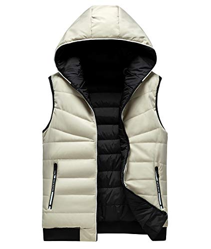 FEOYA Herren Winter Weste Steppweste Jungen Ärmellose Jacke Jacket mit Kapuze Übergangsjacke Bodywarmer Funktionsweste Sportweste Kapuzenweste-Weiß-L von FEOYA