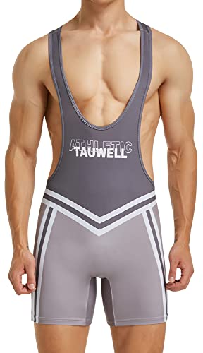 FEOYA Herren Wrestling Singlets Slim Fit Sport Bodysuit Aktives Training Wrestling Leotard Gewichtheben Jumpsuits Bequemer Sitz Atmungsaktive Turnhalle Ärmellose Boxershorts A-Grau XXL von FEOYA