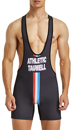 FEOYA Herren Wrestling Singuletts Männer Einteiliges Slim Fit Sport Bodysuit Gym Ärmellose Boxer Slips Training Sport Fitness Lift Gewichtheben Made Ringen Singlets D-Schwarz XXL von FEOYA