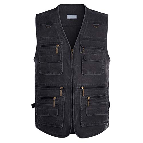 FEOYA Herren ärmellos Weste Outdoor Schwarz Freizeitweste Jagd Angeln Camping Jacke mit Multitasch Dunkelgrau L4 von FEOYA