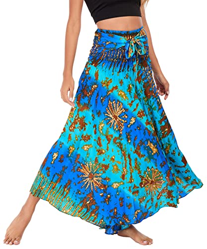 FEOYA Hippie Rock Blumen Rock Damen Lang Sommer Maxirock Damen Boho Hippie Sommerrock Damen Blumen Strandrock Damen Strandkleid Sommerrock Damen Lang Boho von FEOYA