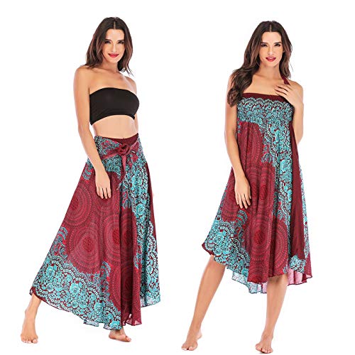FEOYA Hippie Blumen Maxirock Damen Lang Sommer Boho Strandrock Strandkleid Sommerrock von FEOYA