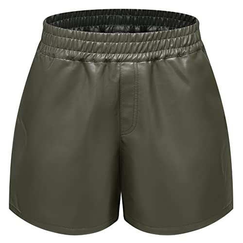 FEOYA Hoch taillierte Kunstleder Shorts Damen Taschen Shorts mit Weitem Bein mit Taschen Große Größe - M von FEOYA