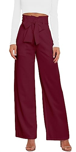 FEOYA Hose Damen Freizeithose Weitem Bein Trousers Elegant Sommerhose Bequeme Lang Pants Basic Elastisch Office Work Hose mit Taschen - L von FEOYA