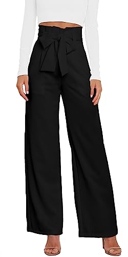 FEOYA Hose Damen Freizeithose Weitem Bein Trousers Elegant Sommerhose Bequeme Lang Pants Basic Elastisch Office Work Hose mit Taschen - L von FEOYA