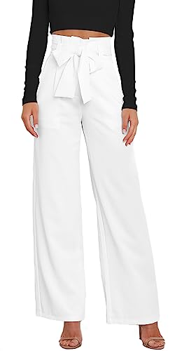FEOYA Hose Damen Freizeithose Weitem Bein Trousers Elegant Sommerhose Bequeme Lang Pants Basic Elastisch Office Work Hose mit Taschen - L von FEOYA