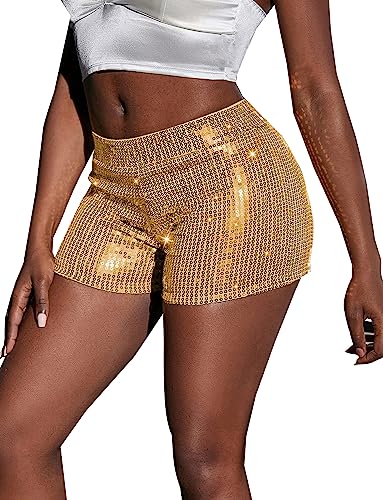 FEOYA Hot Pants Sexy Damen Pailletten Party Nacht Club Hohe Taille Sexy Kurz Hosen Club Tanz Kostüm Yoga Lounge Laufen Joggen XL von FEOYA