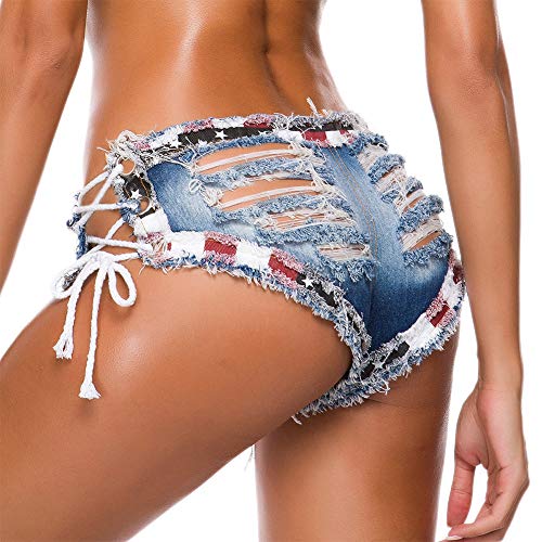 FEOYA Hotpants Damen Jeans Sexy Hotpants Damen Blau Sexy Hotpants Damen Sommer String Jeans Low Waist Sexy String Shorts Nacht Club Jeans Shorts Damen Sexy Kurz L von FEOYA