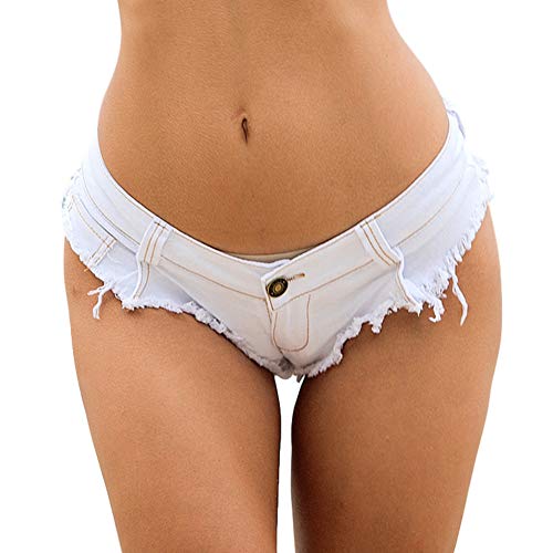 FEOYA Hotpants Damen Sexy Weiß Hotpants Frauen Jeans Low Waist Hotpans Damen Sommer Jeans Shorts Kurz String Shorts Sexy Nacht Club Party Clubwear XL von FEOYA