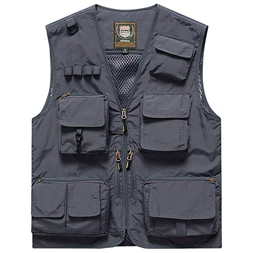 FEOYA Jagdweste Herren Outdoor-Weste Hundesport Vest Fishing Gilet Ranger Weste Softshell Weste Sport Weste für Jagd Angeln Camping-6XL-Grau von FEOYA