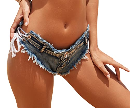 FEOYA Jeans Shorts Damen Sexy Kurz Jeansshorts Damen Low Waist String Jeans Shorts Nacht Club Sexy Hotpants Damen Jeans Gelb Jeanshosen Denim Shorts Clubwear Strand M von FEOYA