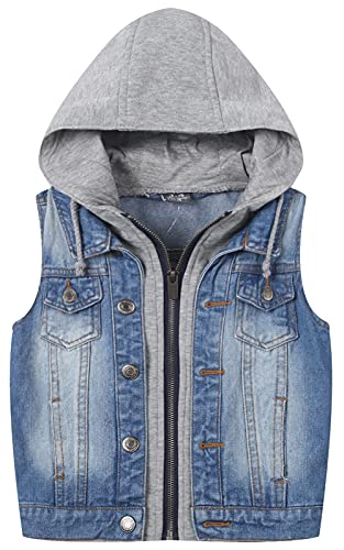 FEOYA Jeans Weste Kinder Kapuze Mantel Jeansjacke jungen Casual Outwear Reißverschluss von FEOYA